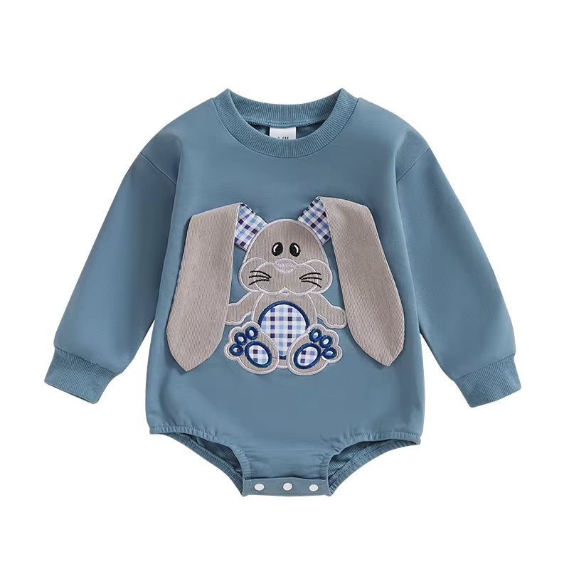 Adorable Bunny Embroidered Baby Romper for 0-18 Months - Perfect for Easter Celebrations