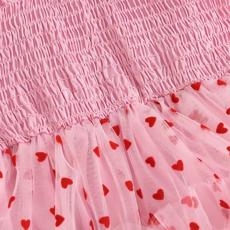 2024-10-7 Summer Infant Baby Girl Valentine'S Day Romper Dress Sleeveless Heart Print Skirt Hem Tulle Jumpsuit Clothes