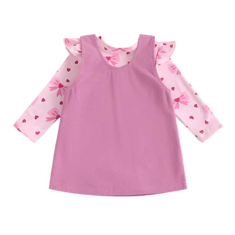 2024-10-21 Newborn Baby Girl Valentine’S Day Outfits Long Sleeve Romper + Overall Skirt Set Clothes