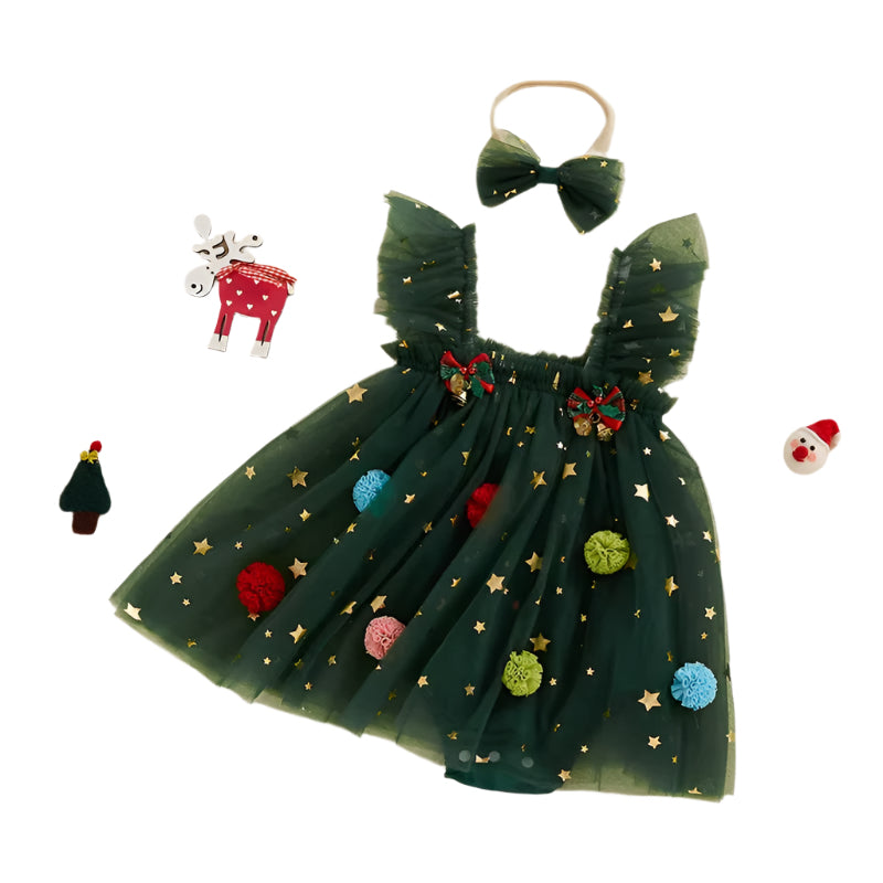 Baby Girl Christmas Tree Dress with Headband