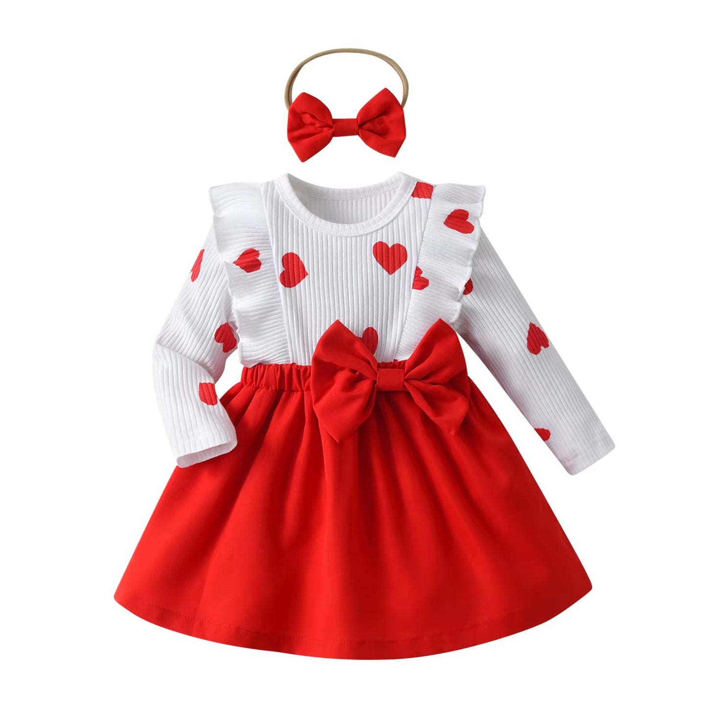 Adorable Ruffle Long Sleeve Dress Valentine's Day Outfit