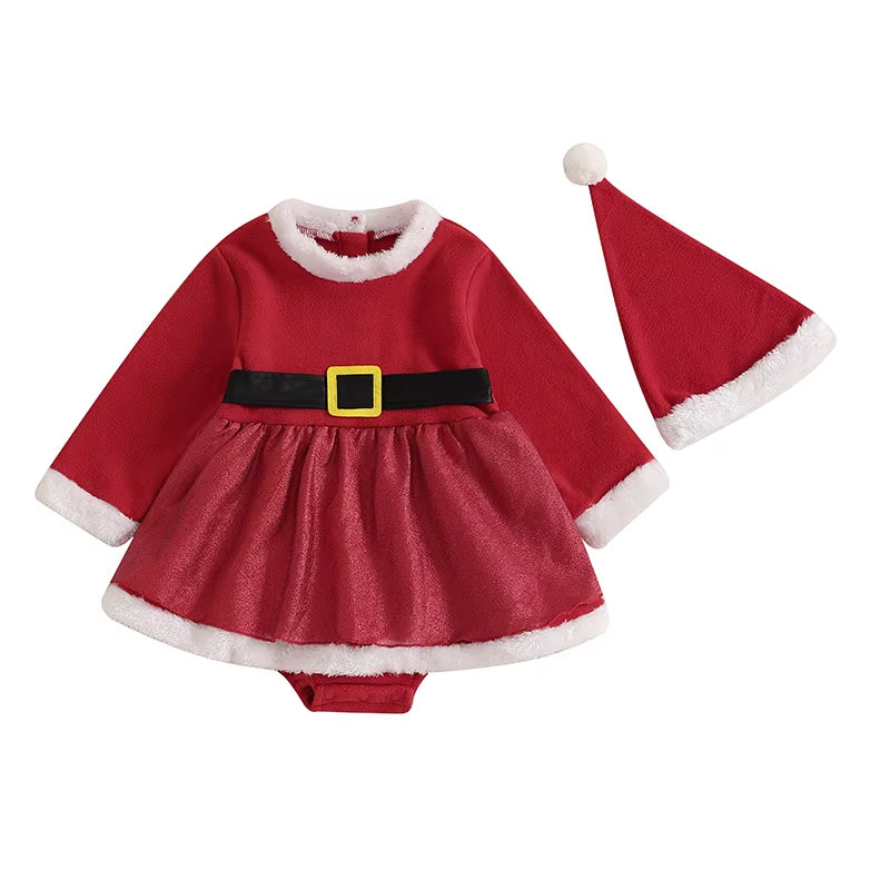 Baby Girl Christmas Santa Costume with Santa Hat