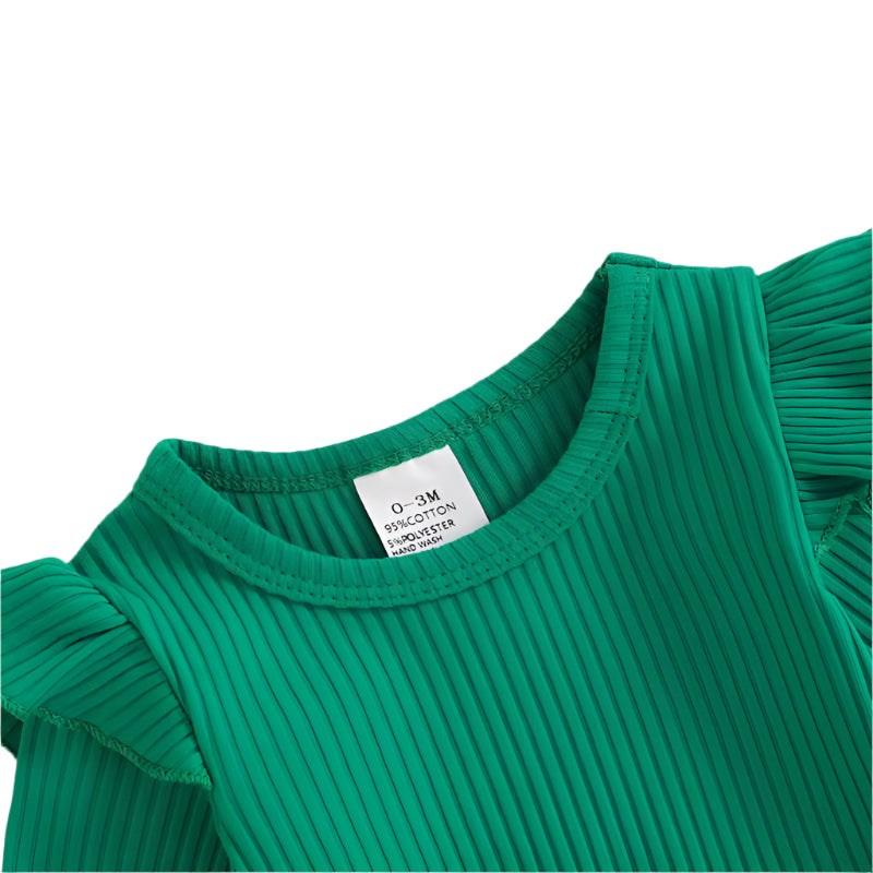 2024-10-17 0-24M Baby Girls Irish Day Skirt Sets Solid Color Long Sleeve Romper Clover Print Suspender Skirt Sets