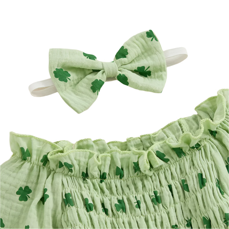 Baby Girl St Patricks Day Shamrock Print Romper and Headband