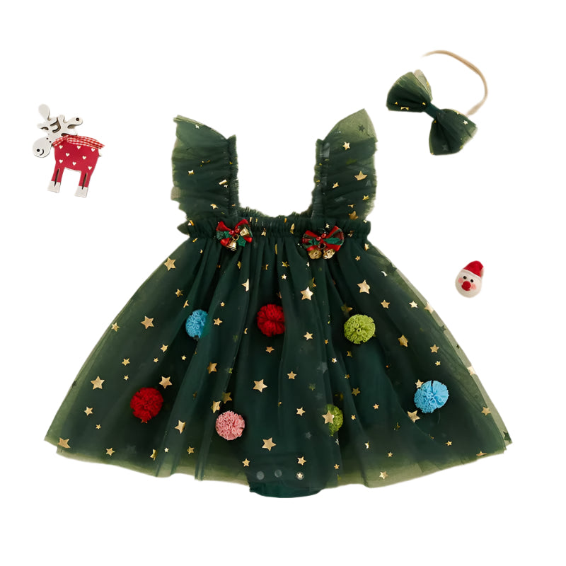 Baby Girl Christmas Tree Dress with Headband