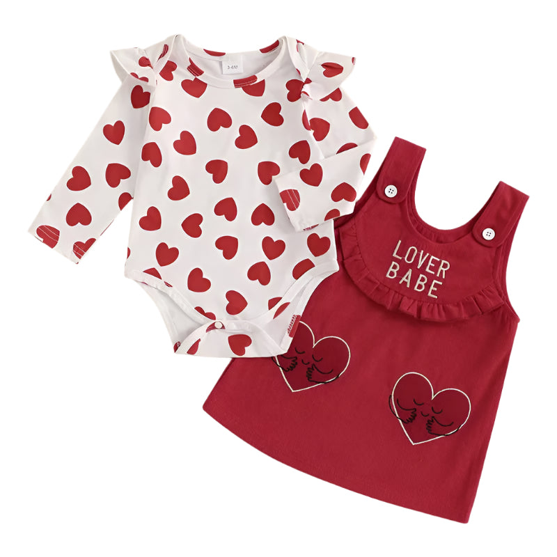 2024-10-21 Newborn Baby Girl Valentine’S Day Outfits Long Sleeve Romper + Overall Skirt Set Clothes