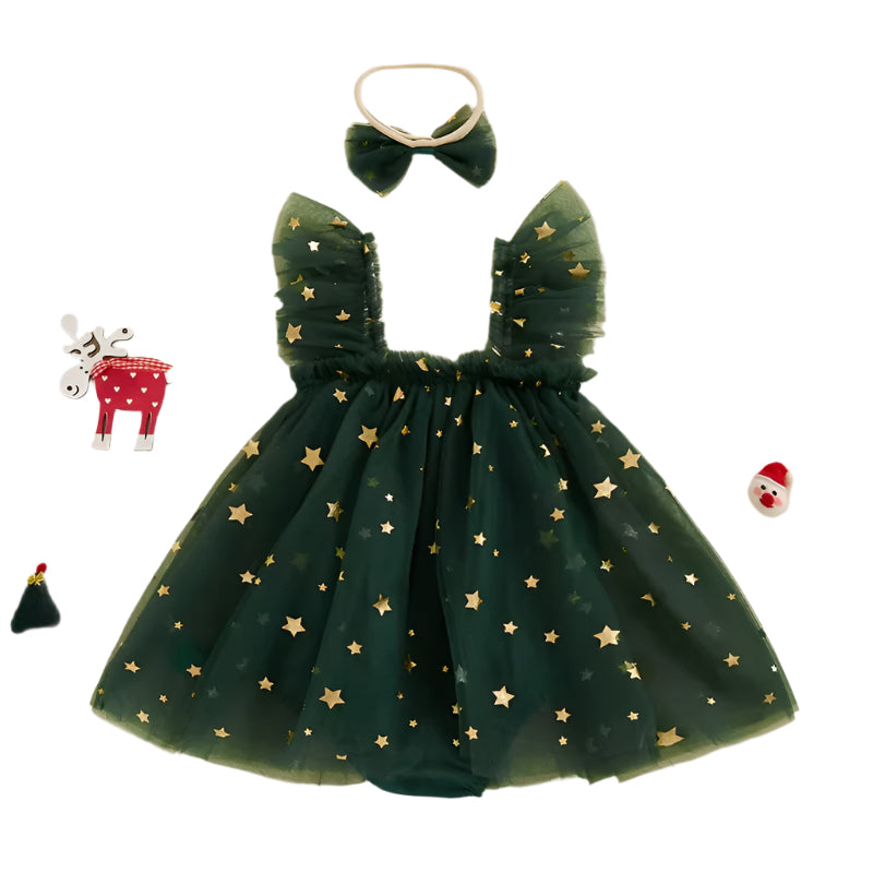 Baby Girl Christmas Tree Dress with Headband
