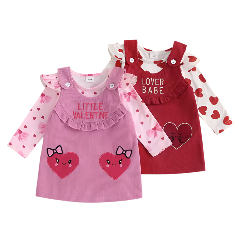2024-10-21 Newborn Baby Girl Valentine’S Day Outfits Long Sleeve Romper + Overall Skirt Set Clothes