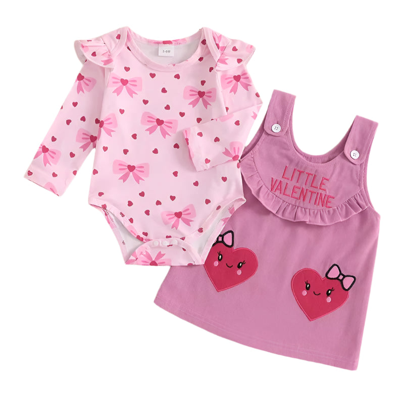 2024-10-21 Newborn Baby Girl Valentine’S Day Outfits Long Sleeve Romper + Overall Skirt Set Clothes