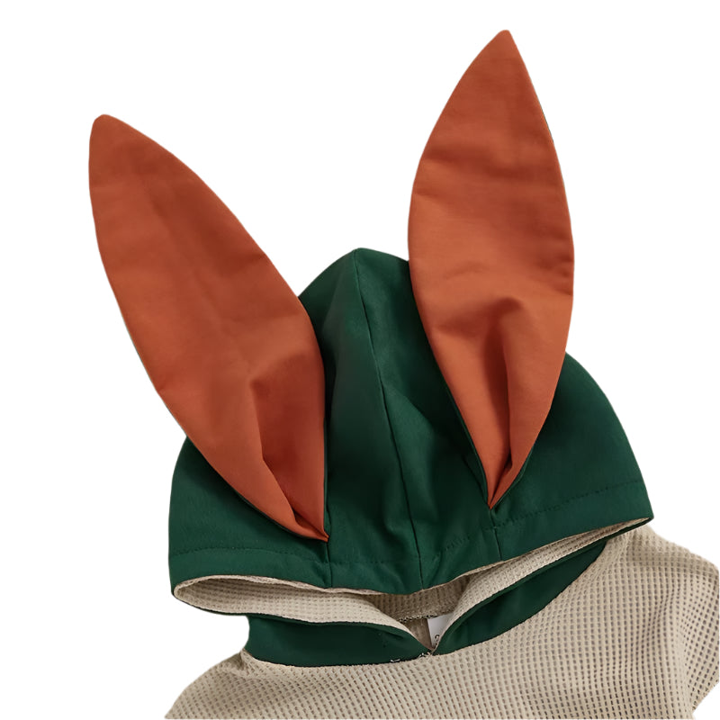 Baby Boys' Hooded Rabbit Ears Romper with Carrot Embroidery - Long Sleeve