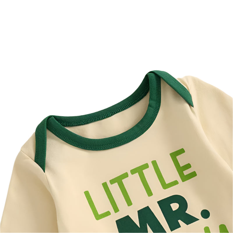 2024-10-24 Baby Boy Irish Day Outfit Letter Shamrock Print Long Sleeve Rompers and Elastic Pants Hat Set 3PCS Clothes