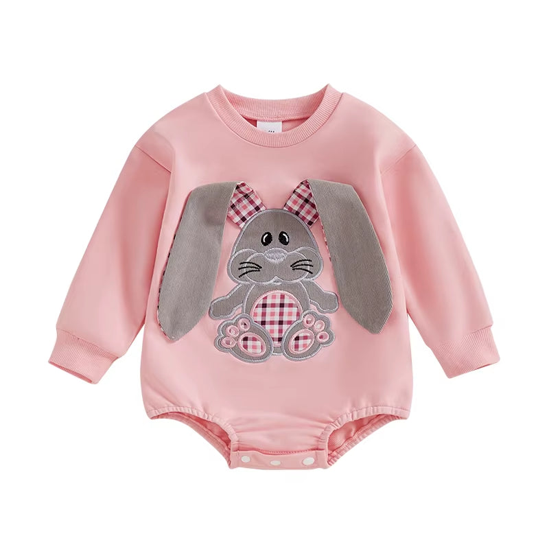 Adorable Bunny Embroidered Baby Romper for 0-18 Months - Perfect for Easter Celebrations