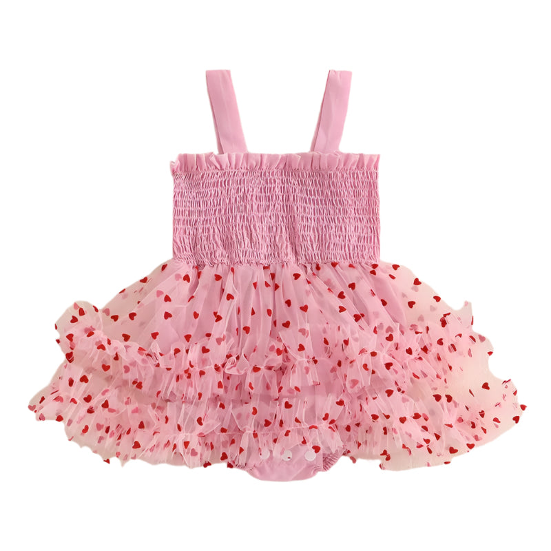 2024-10-7 Summer Infant Baby Girl Valentine'S Day Romper Dress Sleeveless Heart Print Skirt Hem Tulle Jumpsuit Clothes