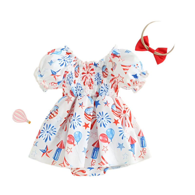 Sweet Baby Girl 4th of July Celebration Dress with Bow Headband