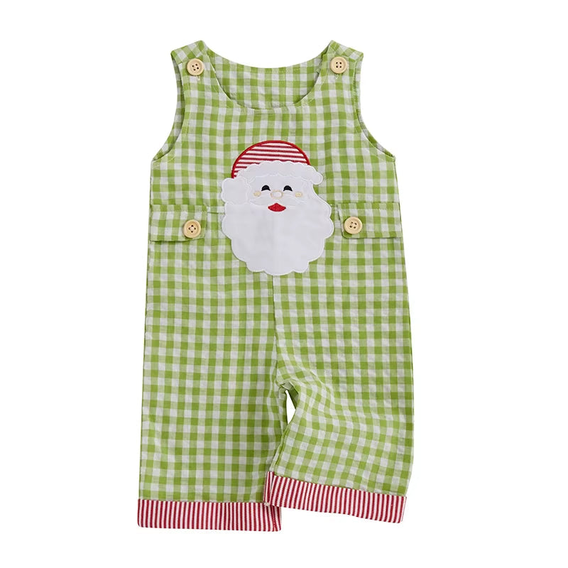 Baby's First Christmas Overalls with Santa Embroidery