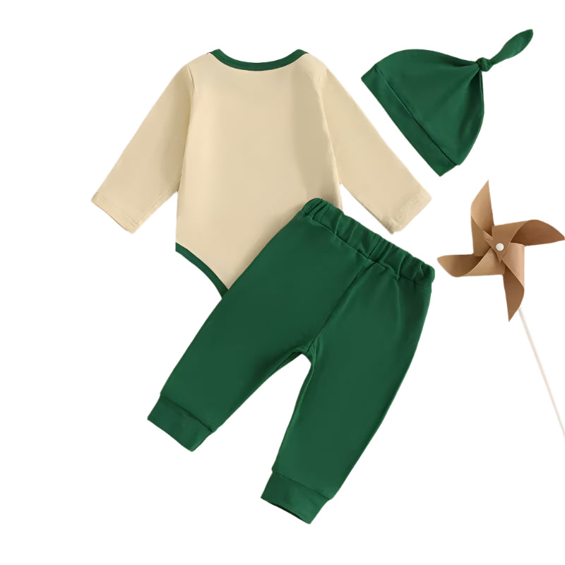 2024-10-24 Baby Boy Irish Day Outfit Letter Shamrock Print Long Sleeve Rompers and Elastic Pants Hat Set 3PCS Clothes
