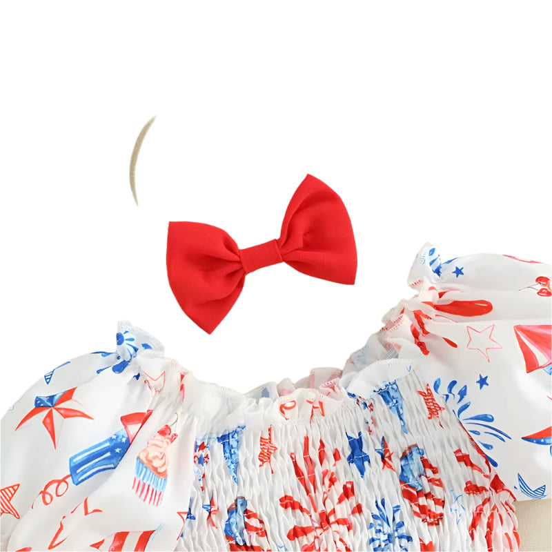 Sweet Baby Girl 4th of July Celebration Dress with Bow Headband