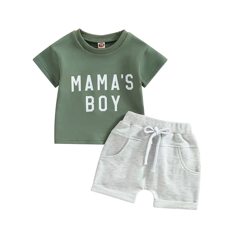 Charming Baby Boy 2-Piece Mama's Boy T-Shirt and Shorts Set for Mother's Day