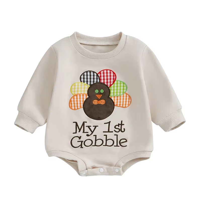 Baby's First Thanksgiving Sweatshirt with Turkey Embroidery