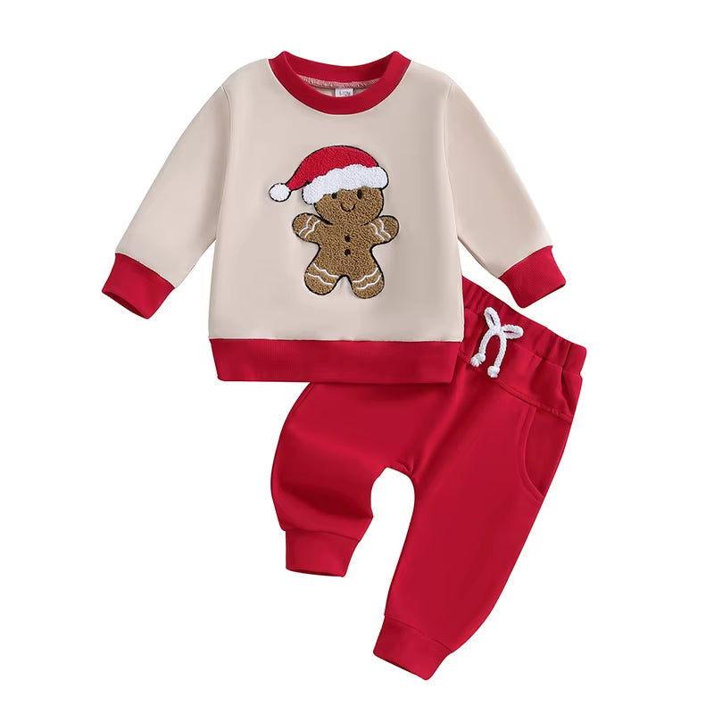 Baby Christmas Set with Gingerbread Man Embroidery 