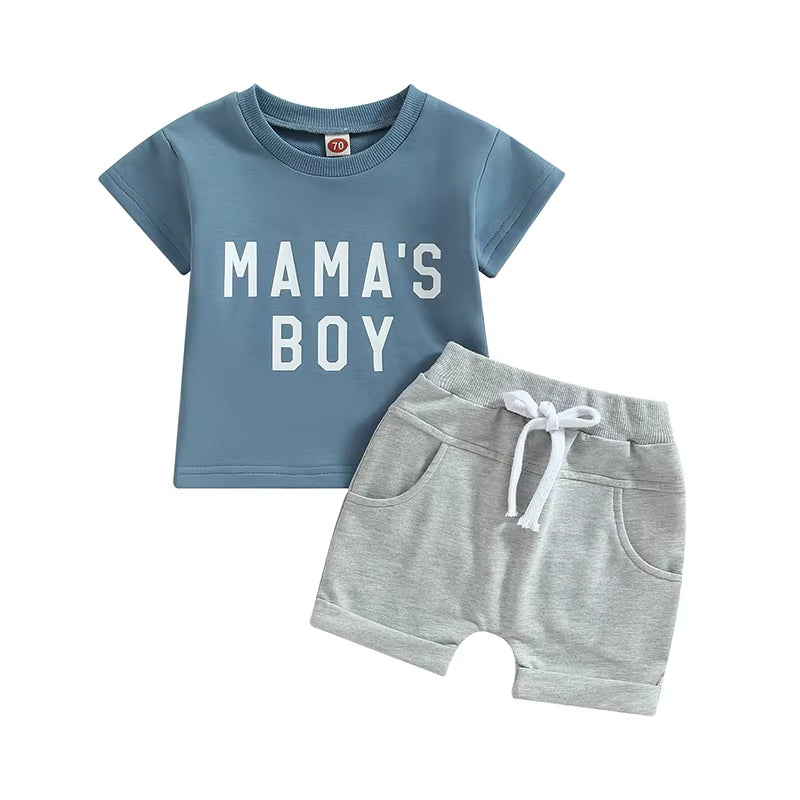Charming Baby Boy 2-Piece Mama's Boy T-Shirt and Shorts Set for Mother's Day