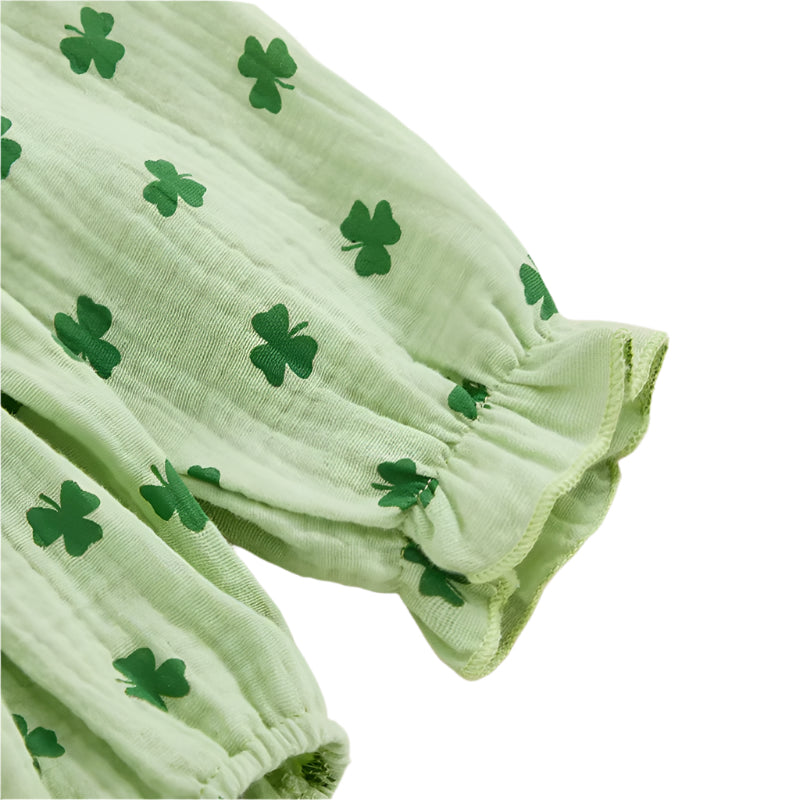 Baby Girl St Patricks Day Shamrock Print Romper and Headband