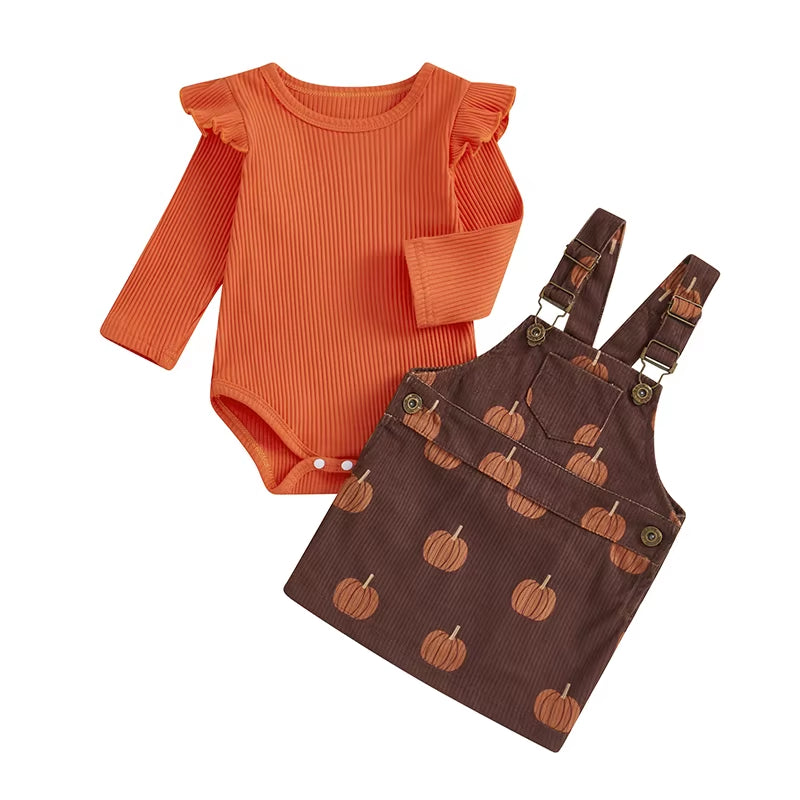 Stylish 2-Piece Baby Girls Fall Dress - Baby's First. Halloween or Thanksgiving