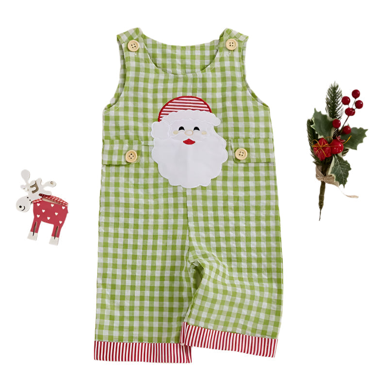Baby's First Christmas Overalls with Santa Embroidery 