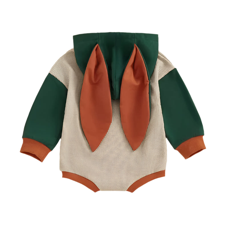 Baby Boys' Hooded Rabbit Ears Romper with Carrot Embroidery - Long Sleeve 