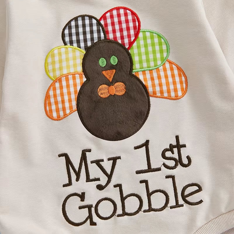 Baby's First Thanksgiving Sweatshirt with Turkey Embroidery