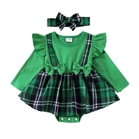 Baby Girl Outfit Lucky Clover St Patrick's Dress with Headband