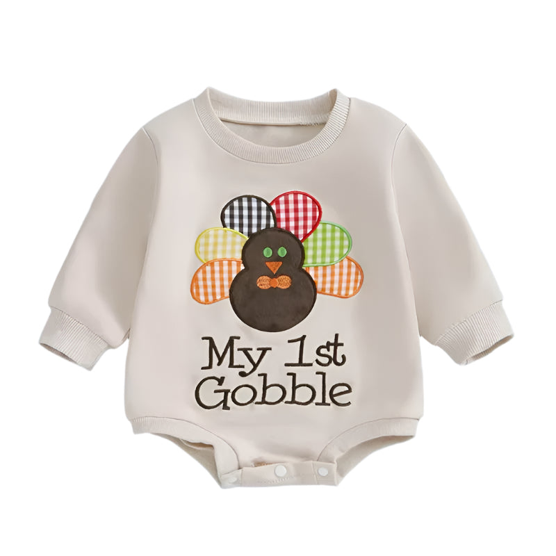 Baby's First Thanksgiving Sweatshirt with Turkey Embroidery