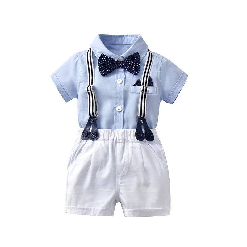 Stylish Baby Boy Outfit for First Birthday/Wedding/Photoshoot - 5 Piece - Shirt, Dungarees, Shoes, Socks and Hat